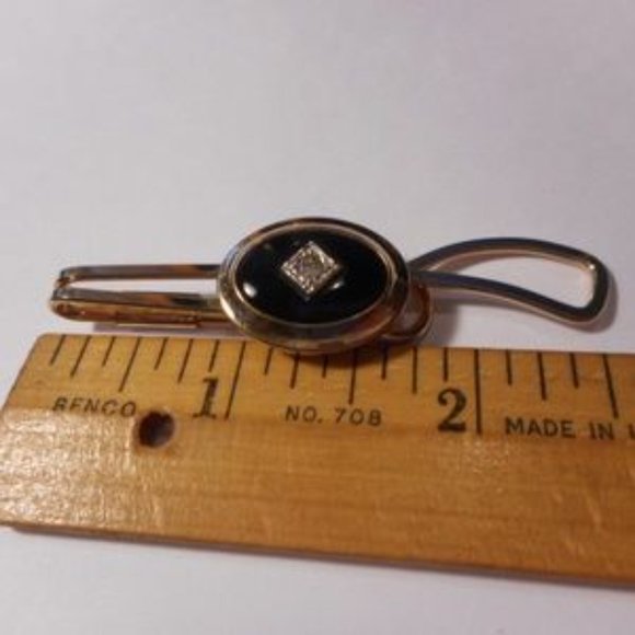"Correct Gold Tone Black Tie Clasp Cufflinks Set " - Picture 5 of 7
